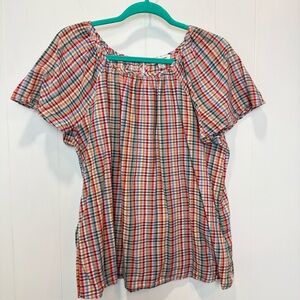beachlunchlounge Multicolor Gingham Gauzy 100% Cotton Blouse Top Size Medium